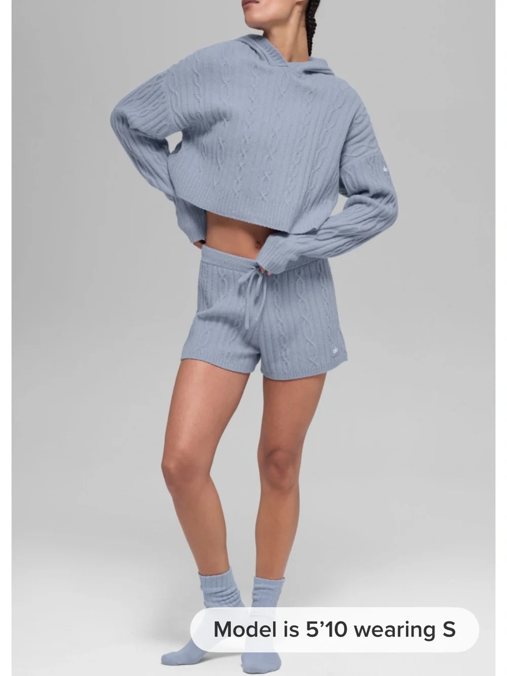 Alo Yoga Cable Knit Winter Bliss Hoodie + Short Set - Winter Frost
